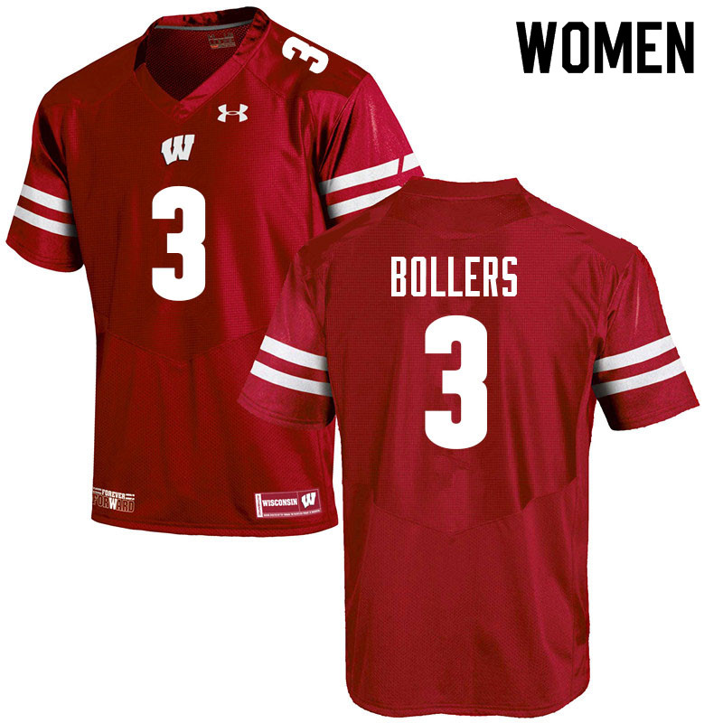 Wisconsin Badgers Women's #3 T.J. Bollers NCAA Under Armour Authentic Red College Stitched Football Jersey XT40I03YO